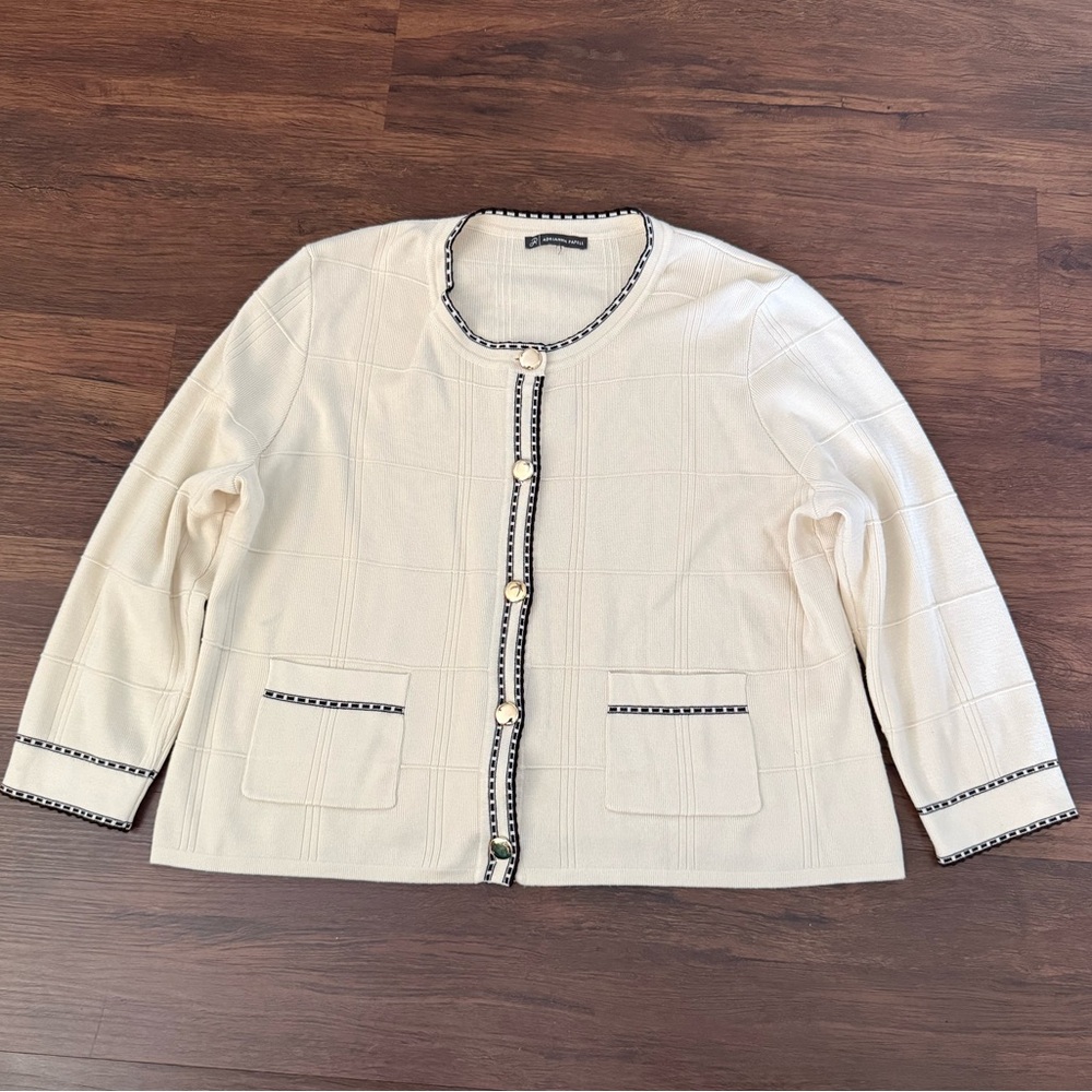Adrianna Papell Check‎ Tipped Button Front Cardigan